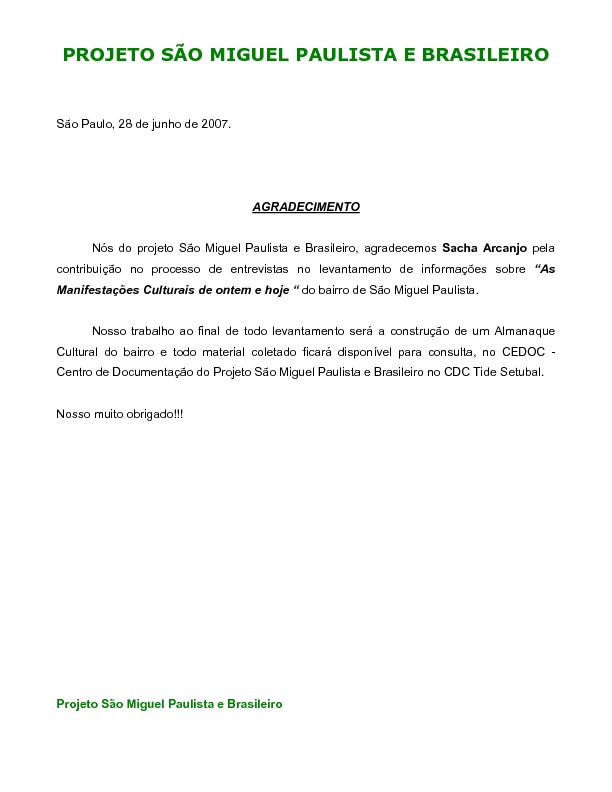 Carta de agradecimento