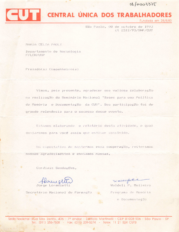 Carta de agradecimento