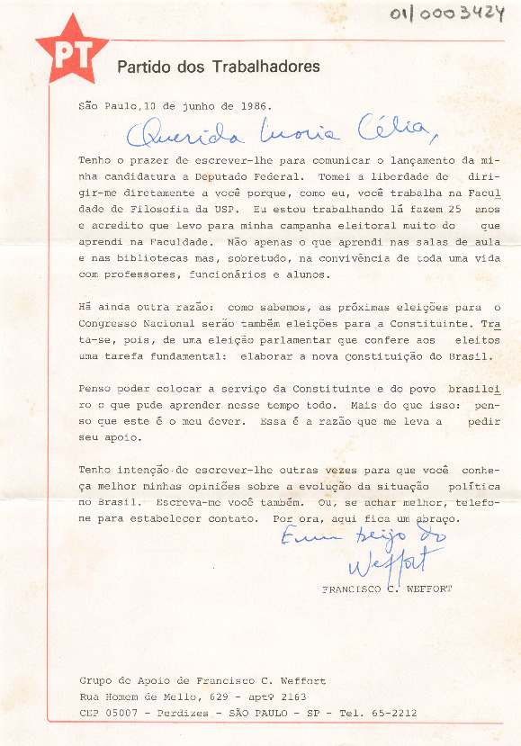 Carta de pedido de apoio