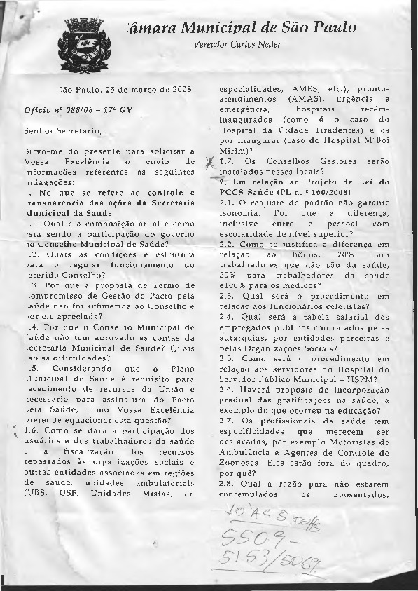 Ofício de pedido de esclarecimento